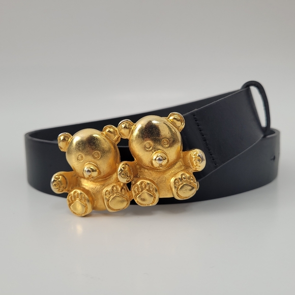 m2m Accessories - M2M Paris black leather belt with gold tone teddy bear buckle
